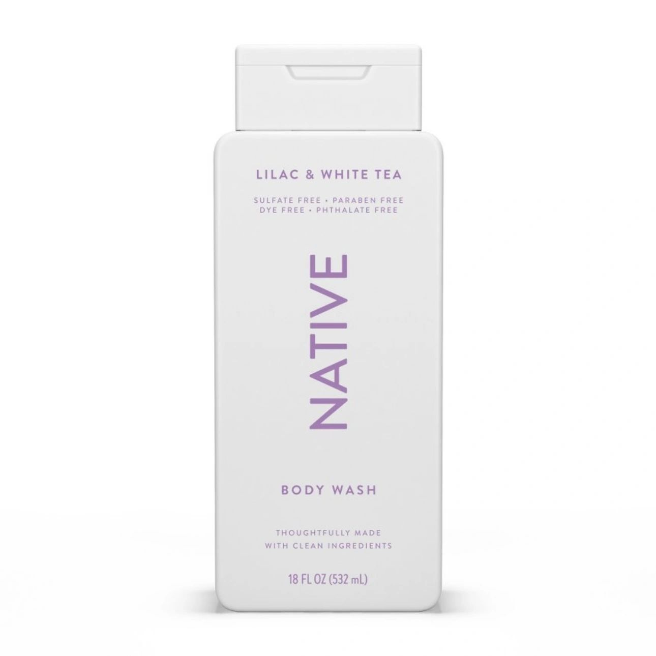 Native Body Wash for Women & Men - Lilac & White Tea - Sulfate Free - 18 fl oz
