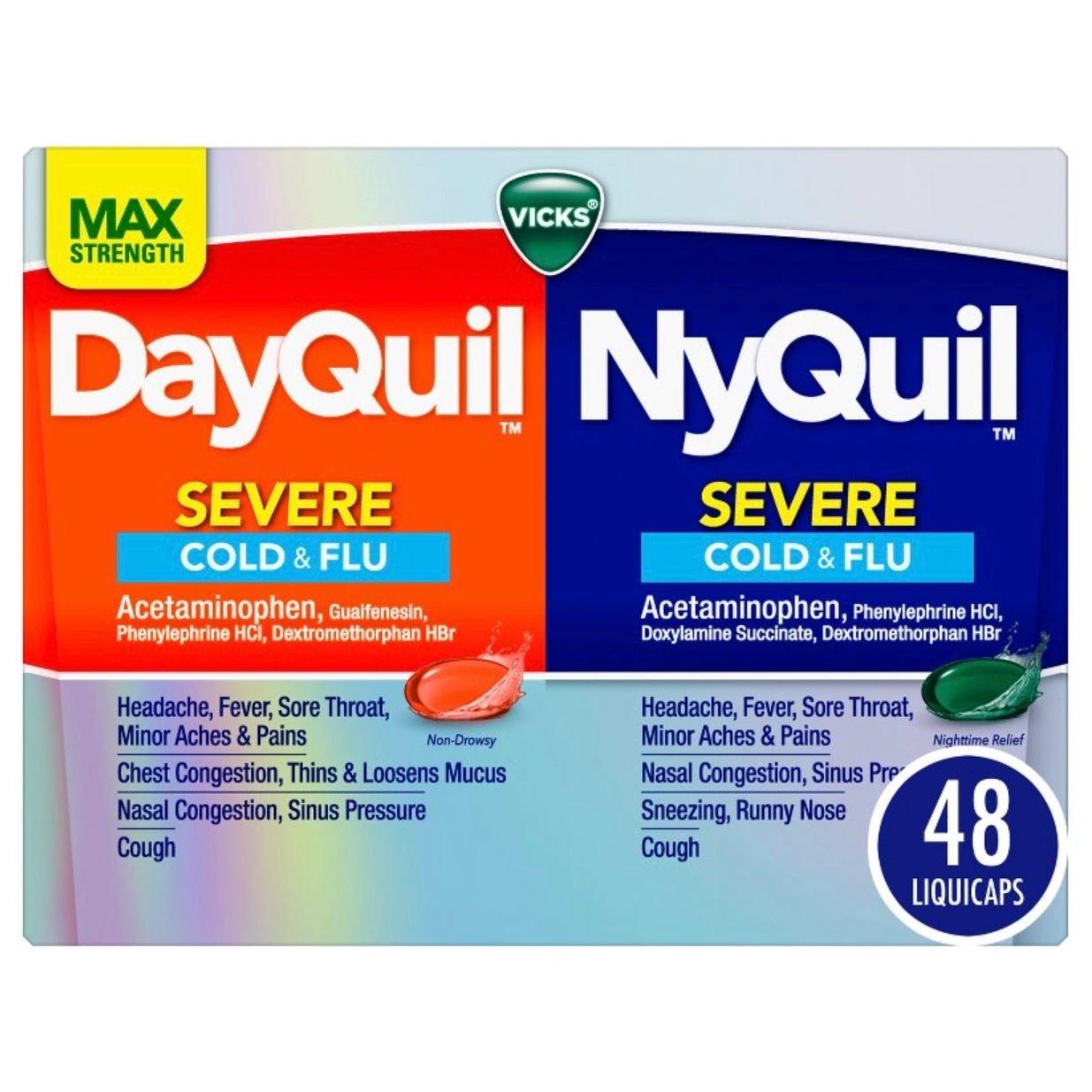 Vicks DayQuil & NyQuil Severe Cold & Flu Symptom Relief LiquiCaps - Acetaminophen - 48ct
