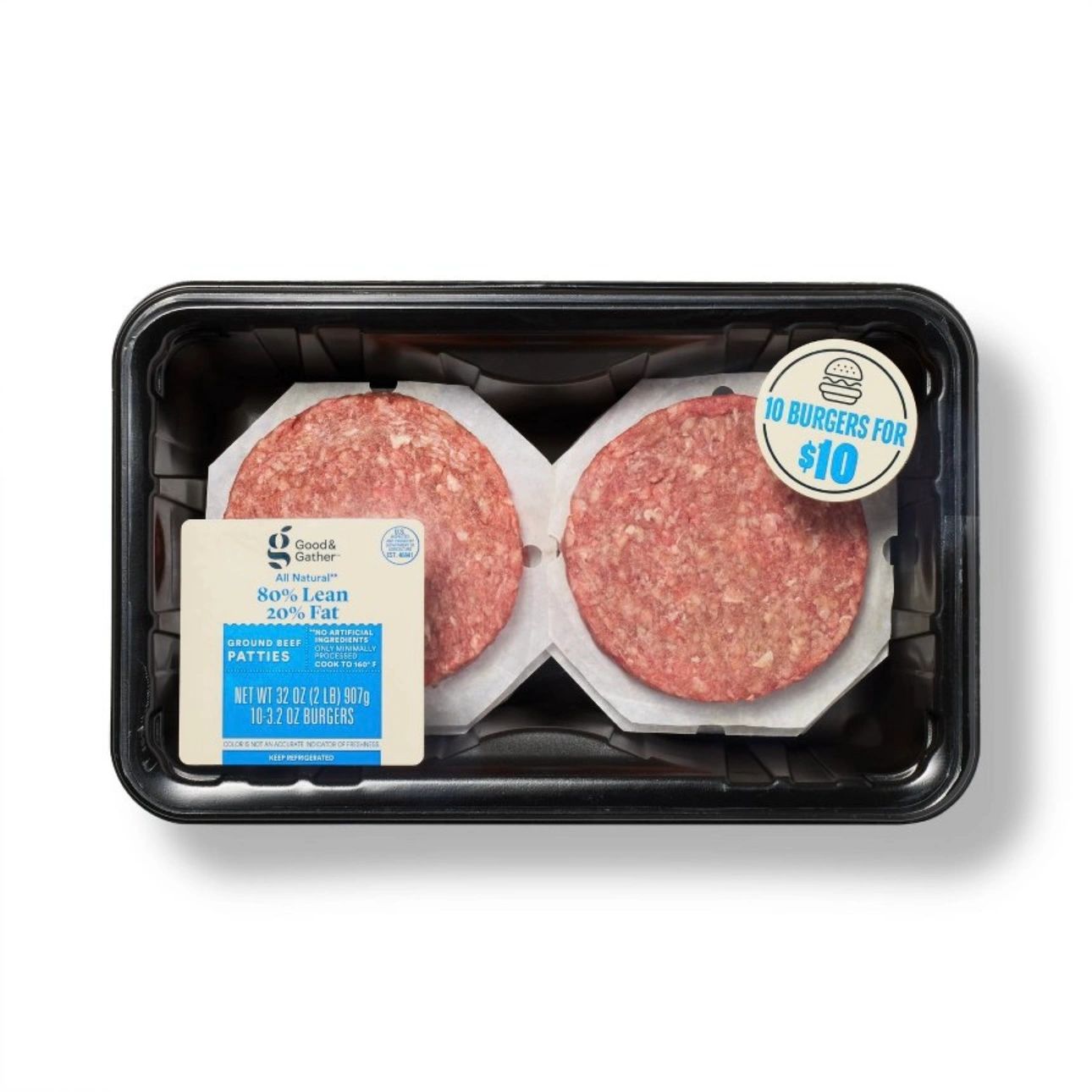 Ground Beef Patties 80% Lean 20% Fat 10ct/ 32oz - Good & Gather™