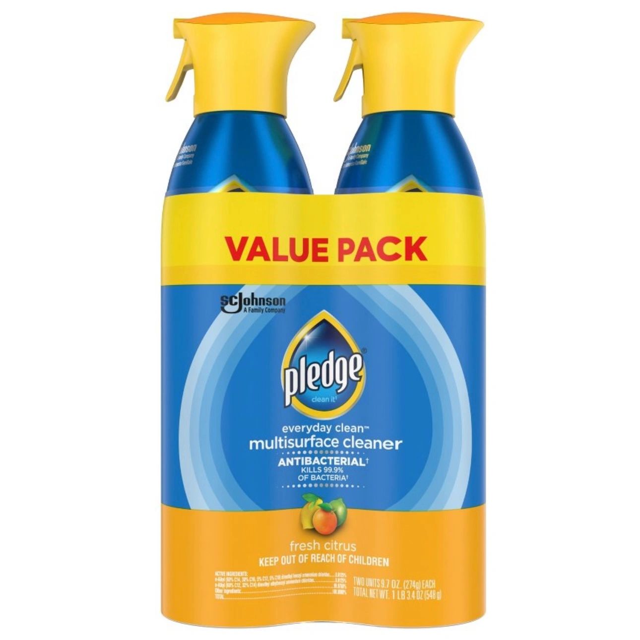 Pledge Multi-Surface Anti-Bacterial Spray - Fresh Citrus - 9.7oz/2ct