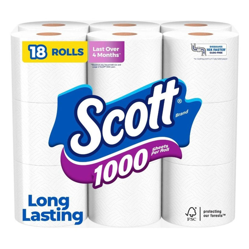 Scott 1000 Septic-Safe 1-Ply Toilet Paper - 18 Rolls