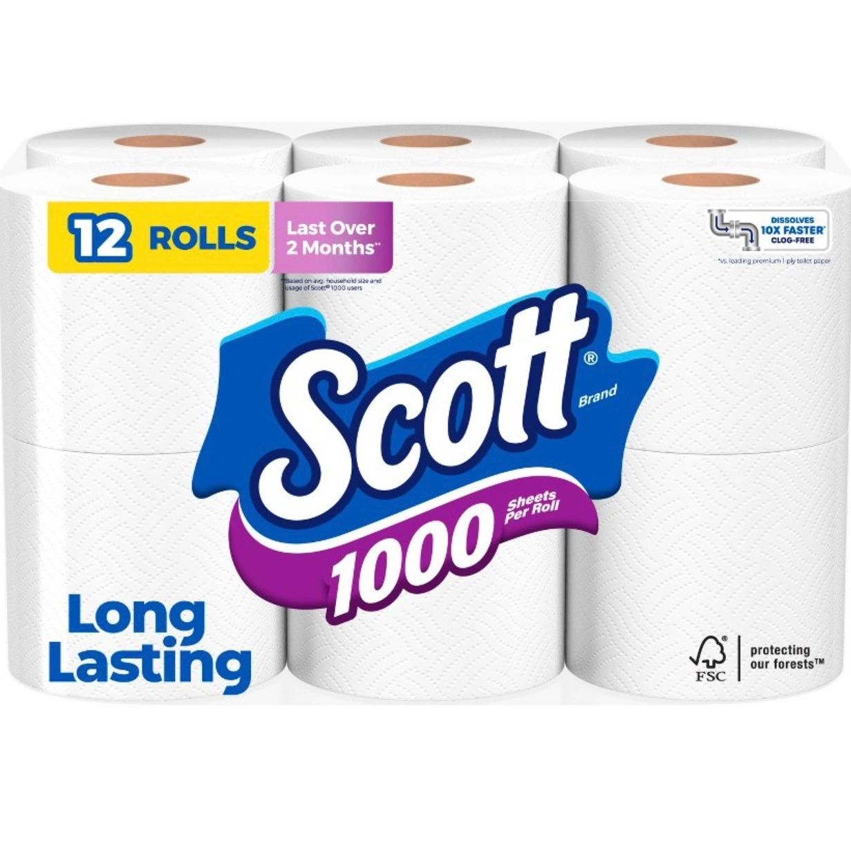 Scott 1000 Septic-Safe 1-Ply Toilet Paper - 12 Rolls