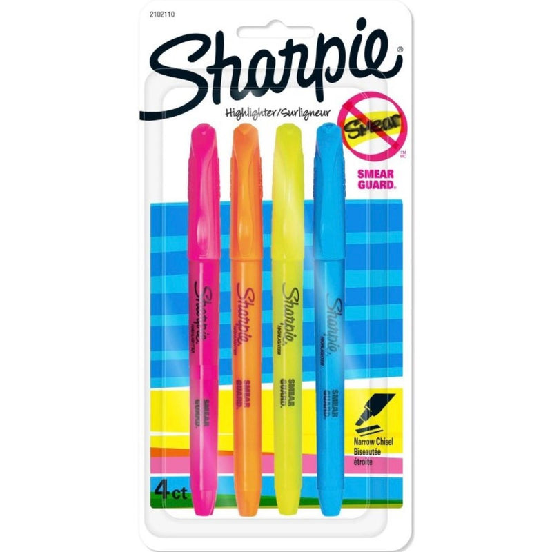 Sharpie Pocket 4pk Highlighters Narrow Chisel Tip Multicolored