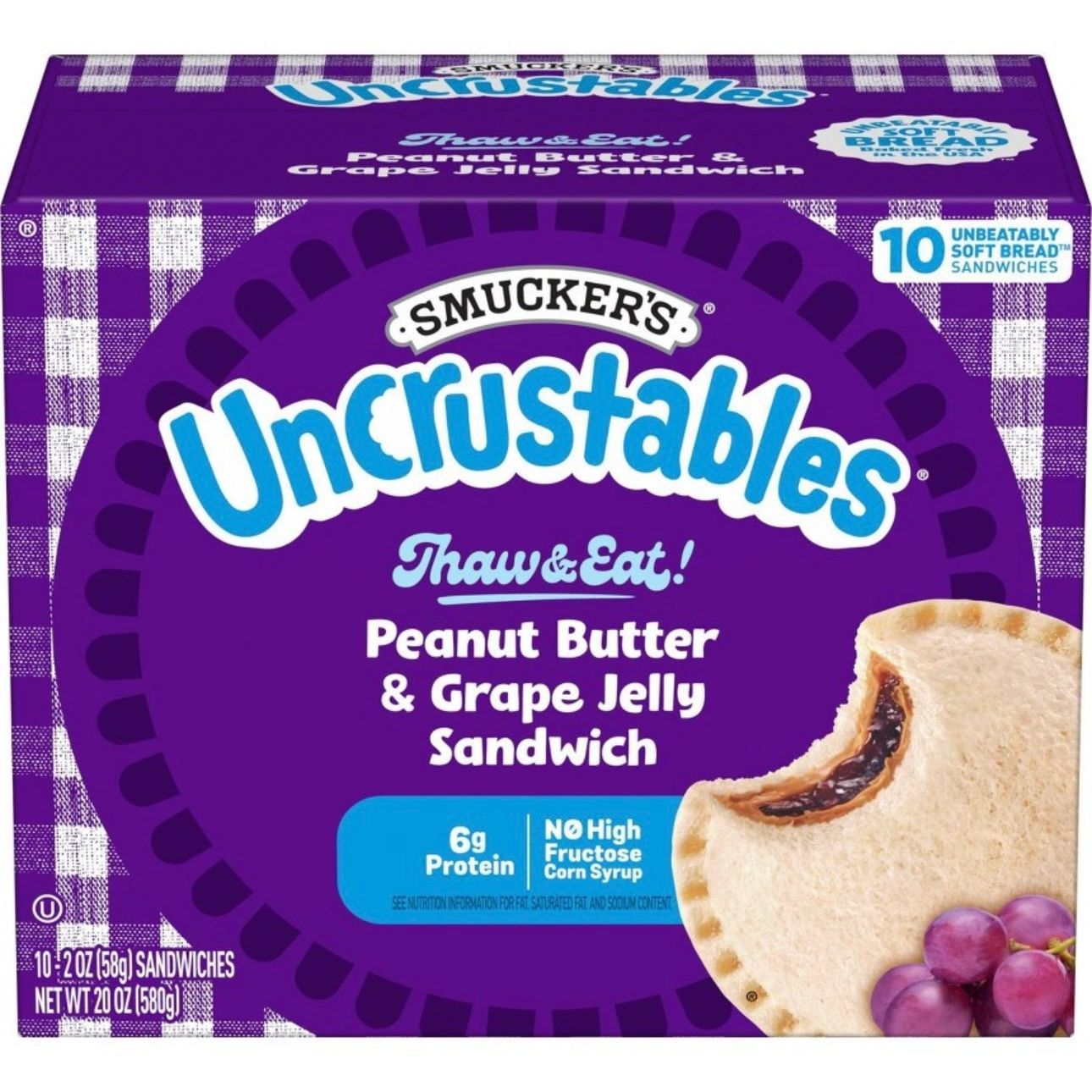 Smucker's Uncrustables Frozen Peanut Butter & Grape Jelly Sandwich - 20oz/10ct