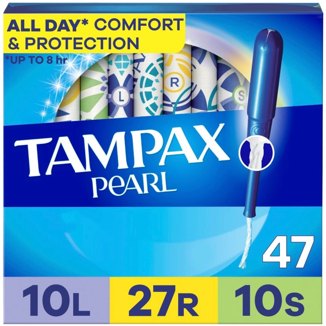 Tampax Pearl Tampons Trio Pack with Plastic Applicator and LeakGuard Braid - Light/ Regular/Super Absorbency - Unscented - 47ct