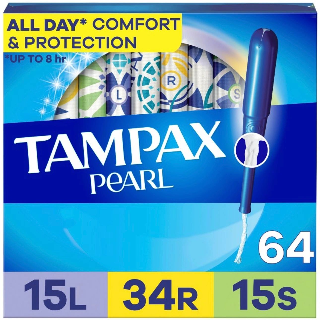 Tampax Pearl Tampons Trio Pack with Plastic Applicator and LeakGuard Braid - Light/ Regular/Super Absorbency - Unscented - 64ct