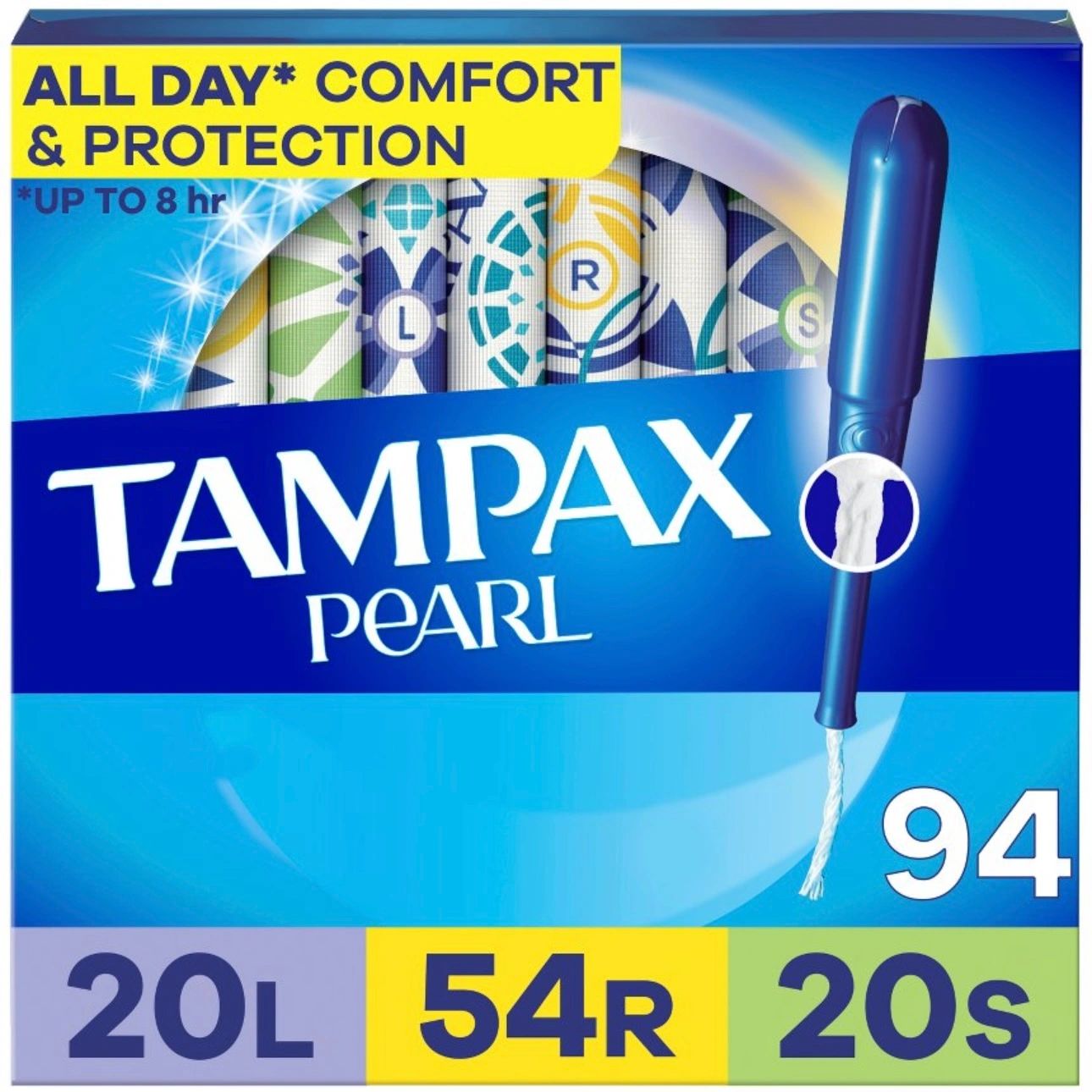 Tampax Pearl Tampons Trio Pack with Plastic Applicator and LeakGuard Braid - Light/ Regular/Super Absorbency - Unscented - 94ct