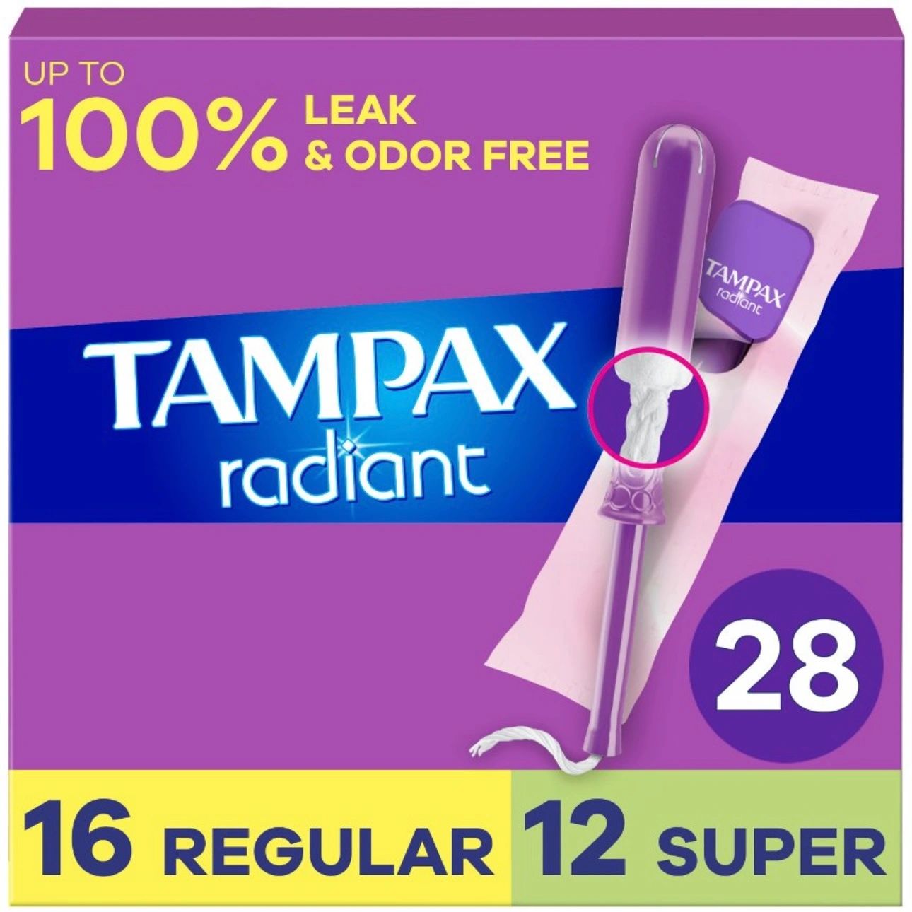Tampax Radiant Duopack Regular/Super Absorbency Unscented Plastic Tampons - 28ct