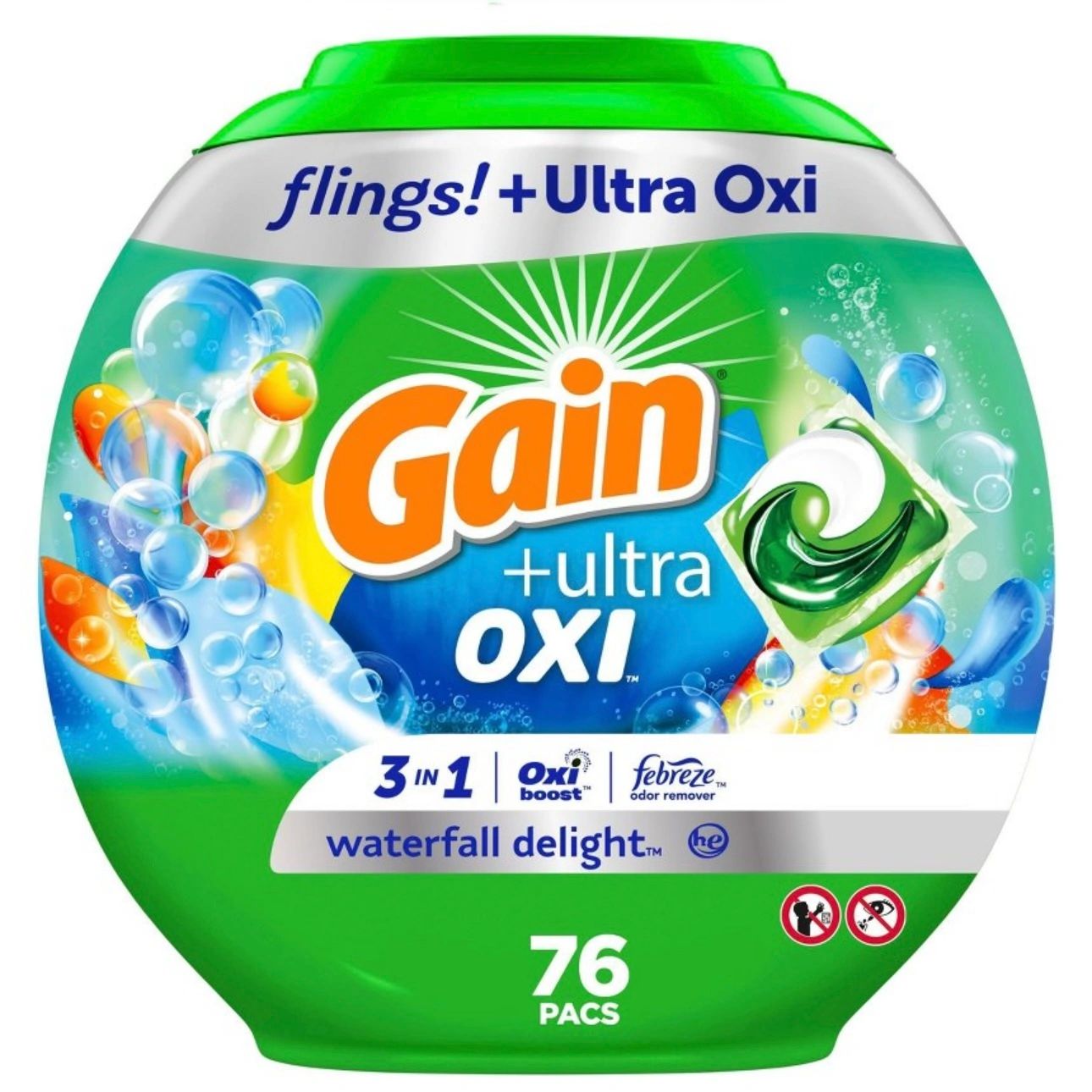 Gain Flings Waterfall Delight HE Compatible Laundry Detergent Soap Pacs - 54oz/76ct