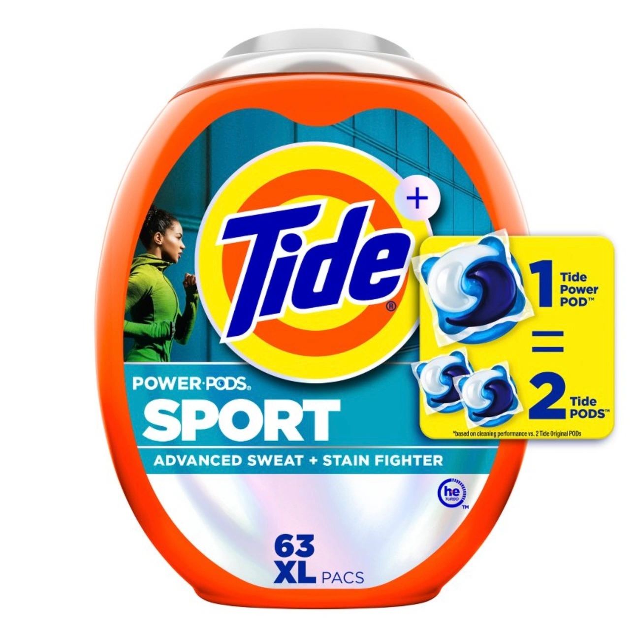 Tide Sport Power Pods HE Compatible Febreze Odor Eliminator Laundry Detergent Soap Pacs - 101oz/63ct