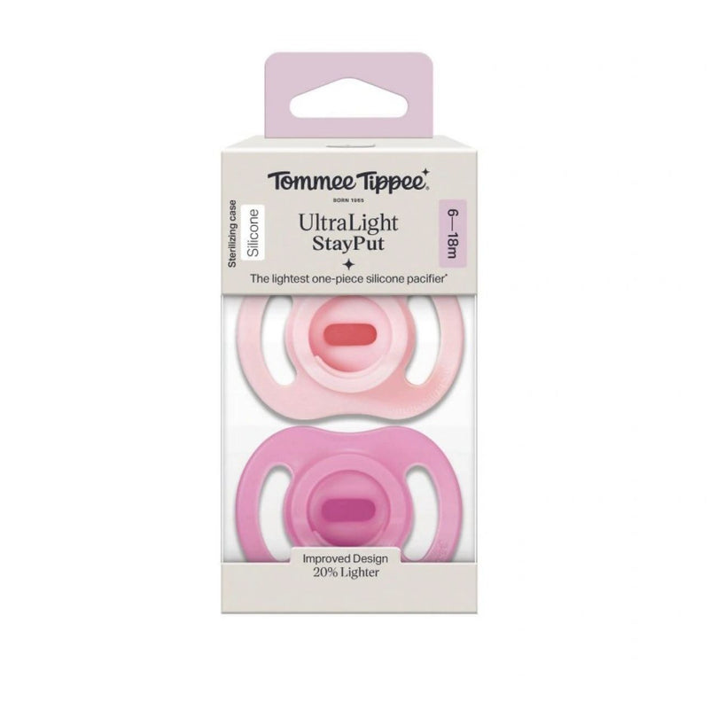 Tommee Tippee UltraLight Stay Put Silicone Pacifier 6-18m - Pink & Purple - 2pk