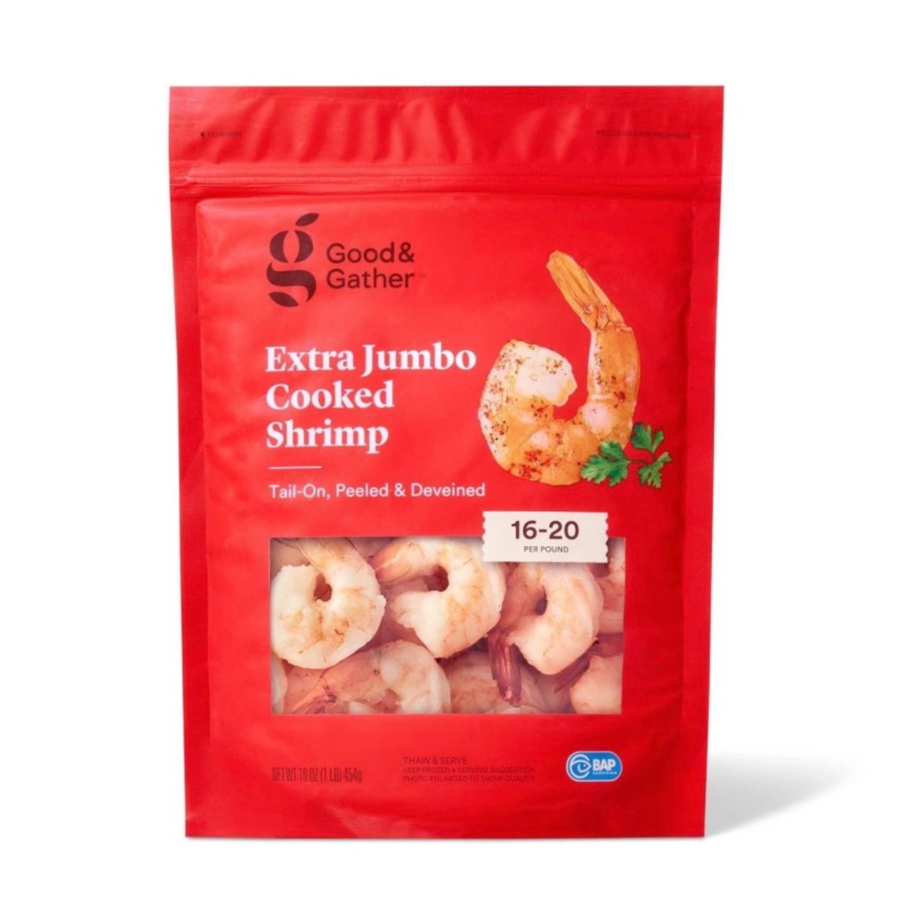 Peeled & Deveined Tail On Cooked Shrimp - Frozen - 16-20ct/16oz - Good & Gather™
