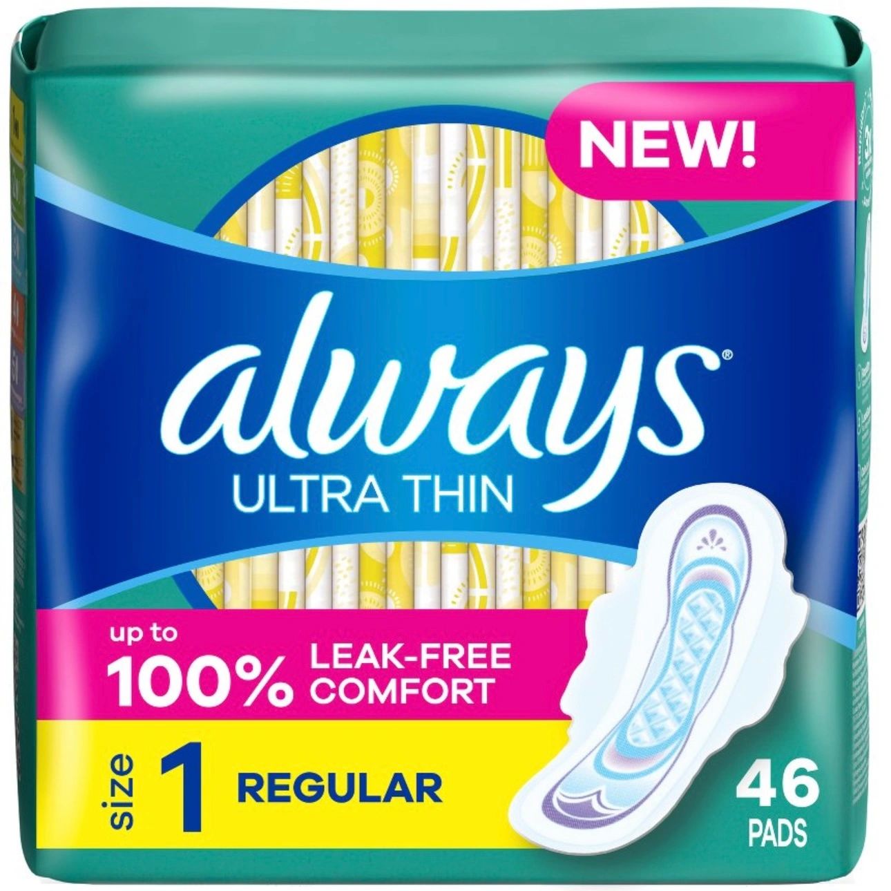 Always Ultra Thin Pads Unscented with Wings - Regular Absorbency - Size 1 - 46ct