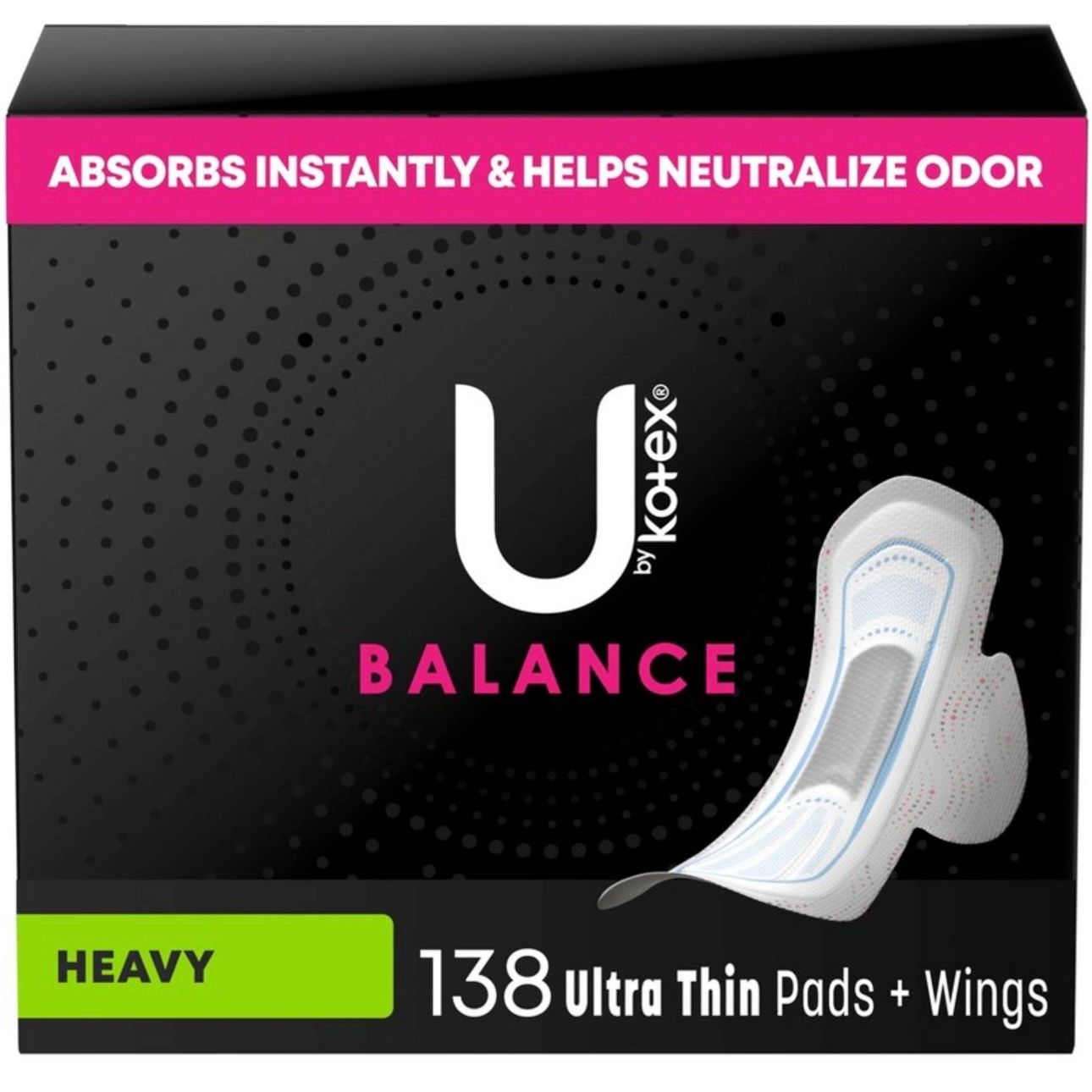 U by Kotex Balance Ultra-Thin Heavy Pads with Wings - Unscented - 138ct