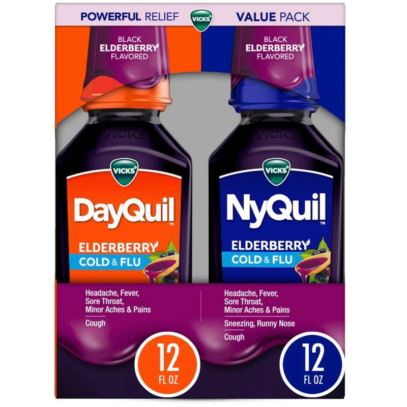Vicks DayQuil/NyQuil Cold & Flu Liquid - Elderberry - 2x12 fl oz